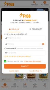 giao diện đăng ký tại f168